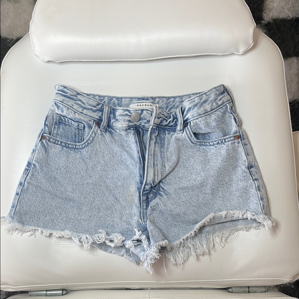PacSun High Rise Festival Light Blue Denim Frayed Women's Shorts